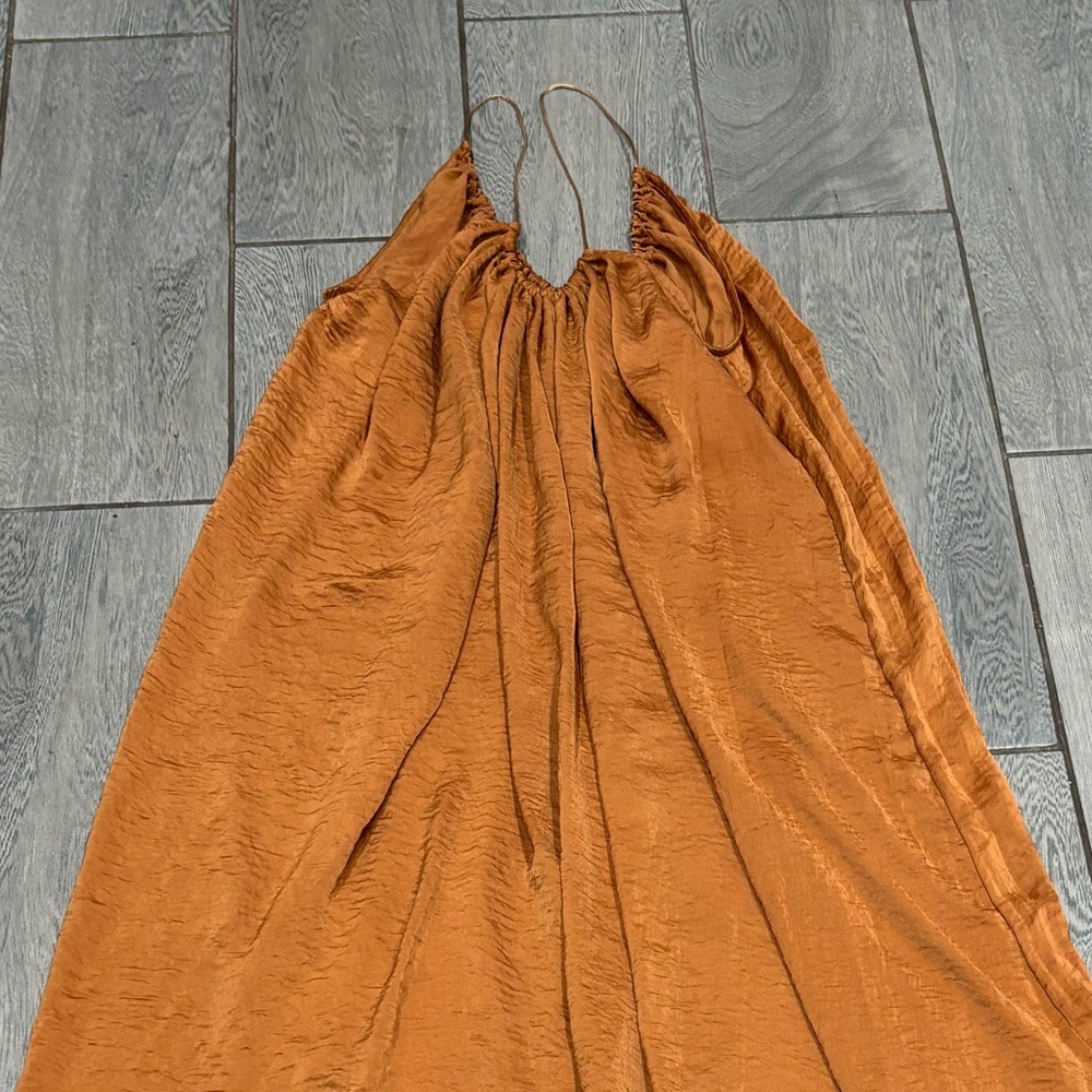 Revolve Knot Sisters String Halter Maxi Dress with Slits Size Small Color Bronze - Picture 3 of 7